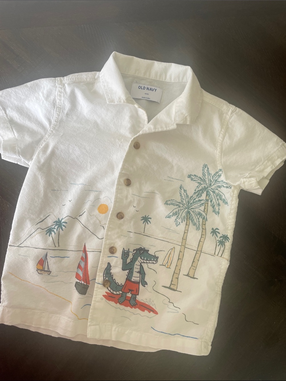 Old Navy White Boys' Short-Sleeve Tropical Crocodile Button-Down Shirt
